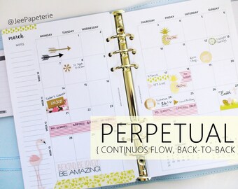 Printed PERPETUAL, HALF-LETTER Size Monthly Inserts: 12-Months & 2 Annual Calendars - 5.5"x8.5" (fits into A5 planners) MO2P