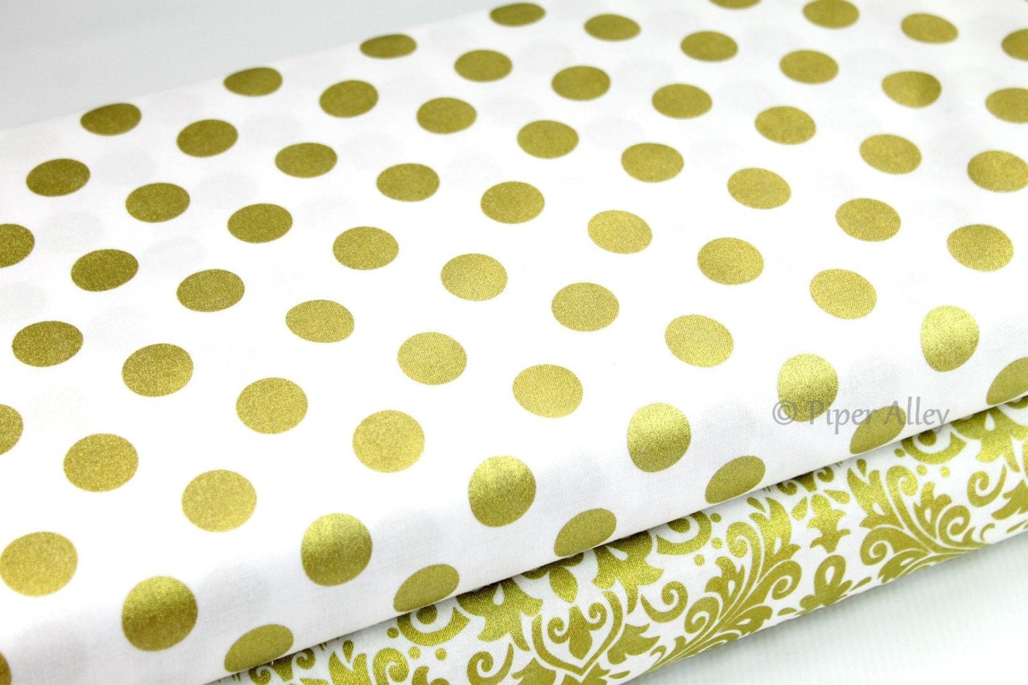 Cotton Fabric Gold Metallic Polka Dot On White Riley Blake