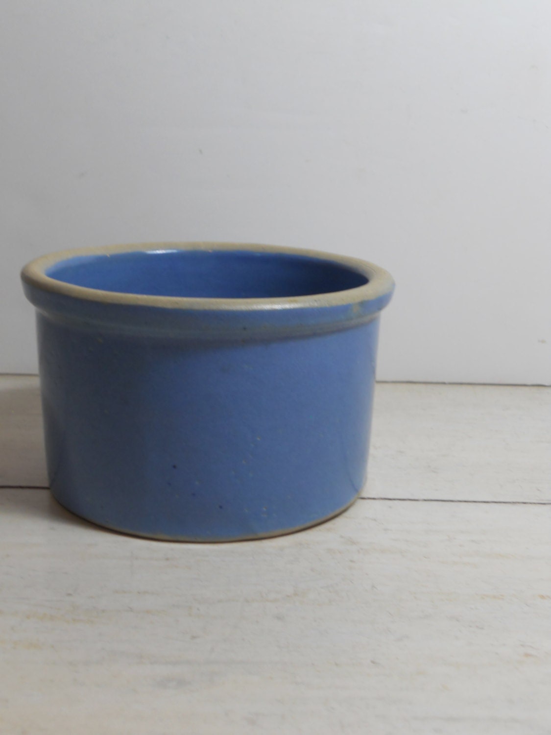 Vintage Blue Butter Crock Stoneware 1 Pound