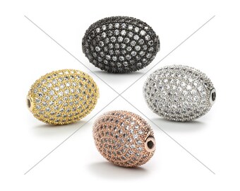 Egg Beads, CZ Pave Beads, 15x11x7mm, Cubic Zirconia Pave Bead, Oval Beads with Clear CZ Pave, 1 Piece, CB141