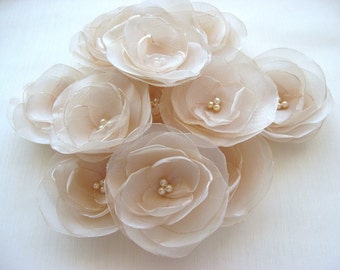 Fabric Flowers, floral embellishments, flower appliques, Sew on flower, Organza Blossom, floral supplies, wedding decor, wedding table