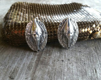 Whiting and Davis Egyptian King Tut Pharoah Clip On Earrings