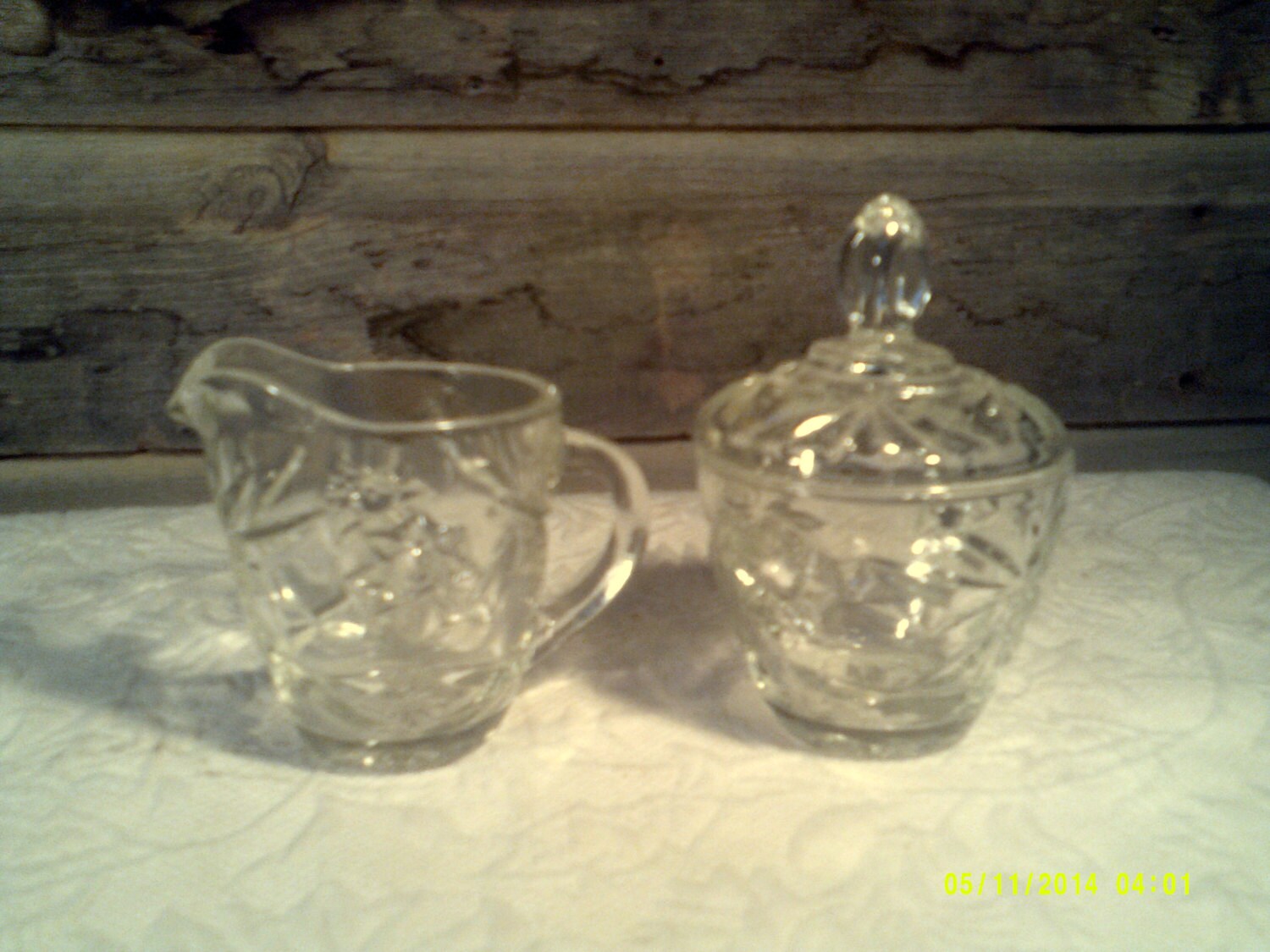 Vintage Pressed Glass Sugar and Creamer with Starburst Pattern
