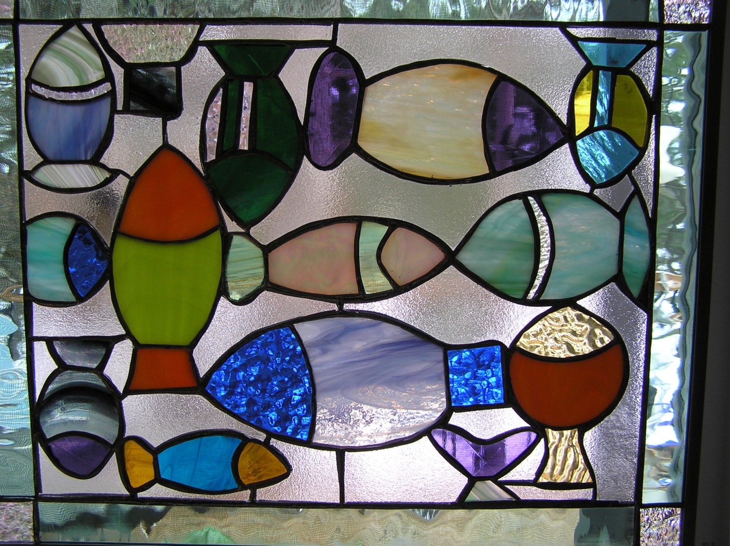 Funky Fish Stained Glass Panel15 3/4x 12 3/4 by CalmWatersStudio