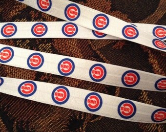 Chicago Cubs WS CHAMPS inspired fold-over elastic FOE 5/8" supply, choose your yardage