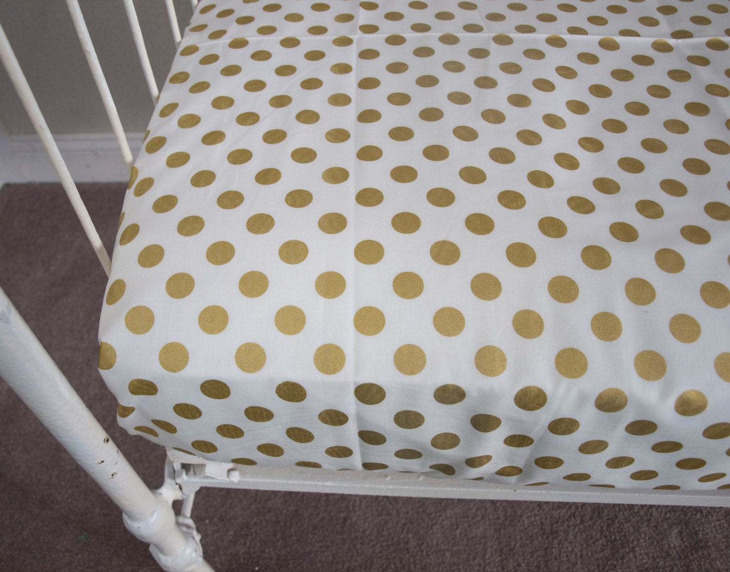 Metallic Gold Polka Dots Designer Fitted Crib Sheet Cot Sheet