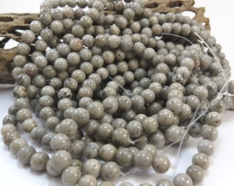Grey Feldspar Beads, Natural 8mm Round, 16 inch Strand, 8mm Gray Beads, Beading Supplies, Item 1007pm