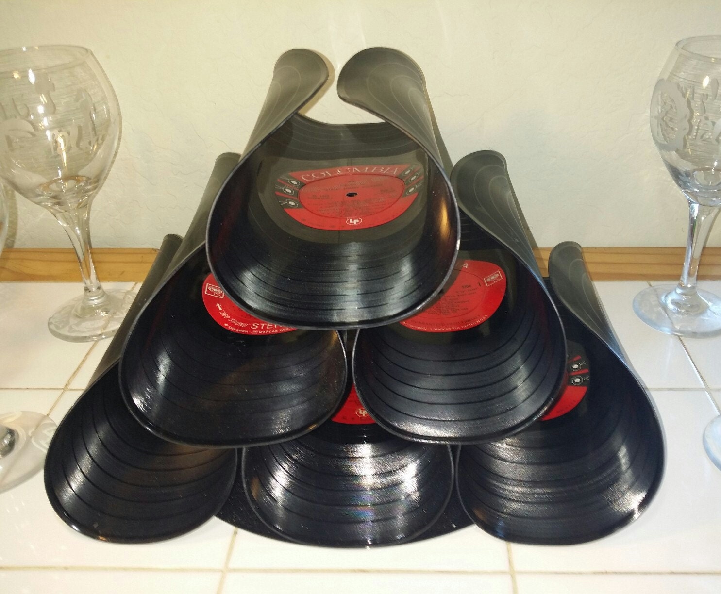 Vinyl Record Wine Rack / Bottle Holder Liquor by RepurposedVinyl