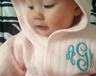 Baby robe, personalized baby gift, monogrammed girl boy cotton hooded robe, photo prop, baby shower gift, monogram gift for boy, girl pink