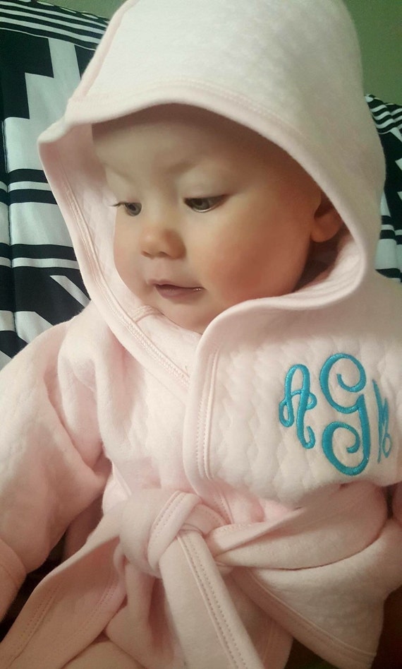 Items similar to Baby robe monogram girl boy cotton kimono hooded robe