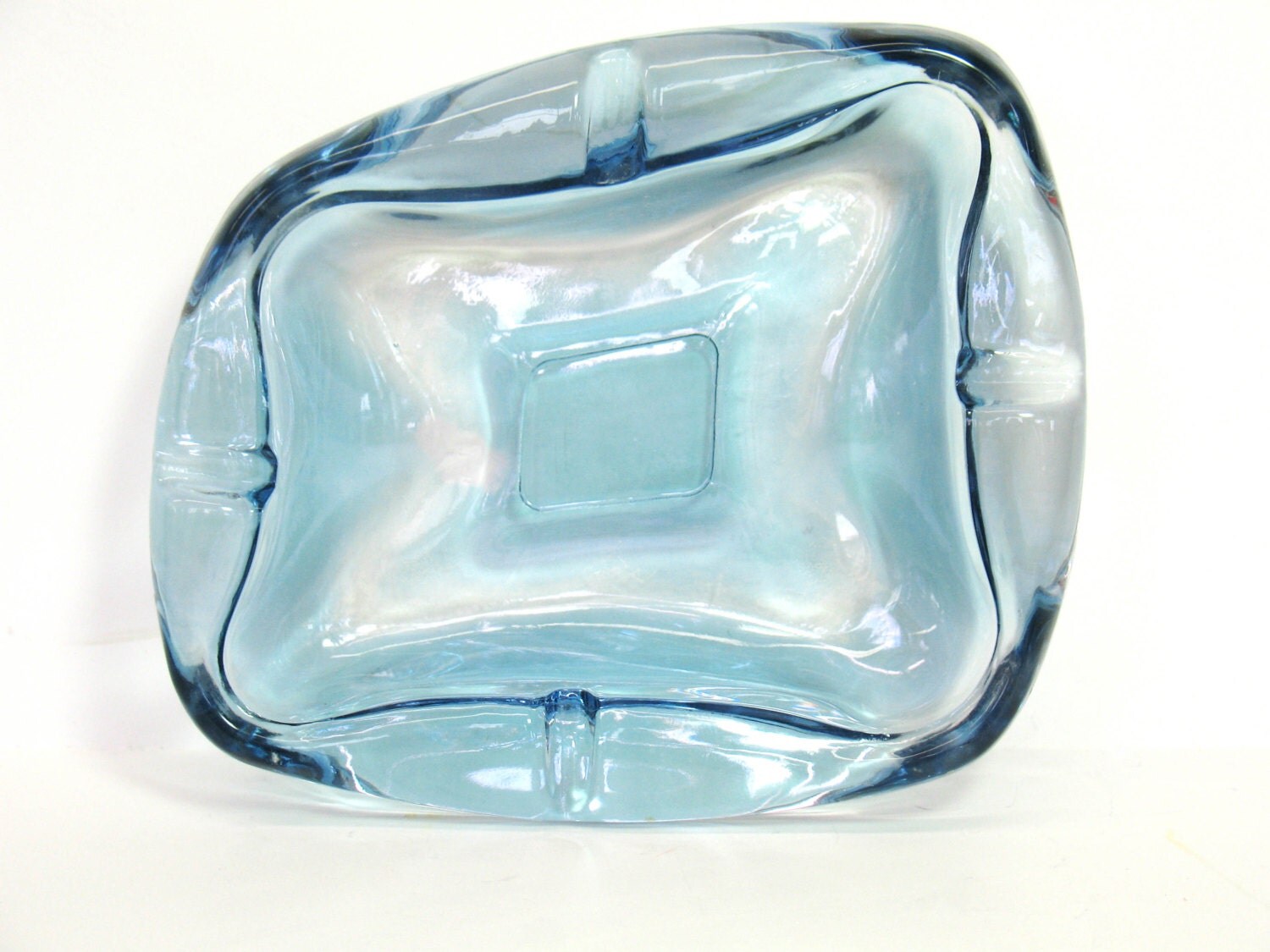 Mid Century Ashtray Modern Blue Art Glass Decor Smoking