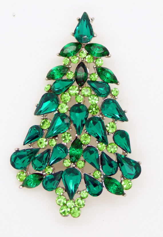 rhinestone green glass christmas tree pin holiday brooch rhinestone green glass christmas tree pin holiday brooch