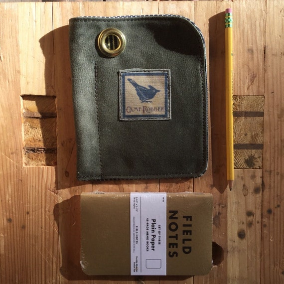 Waxed canvas Field Notes cover or journal case with three