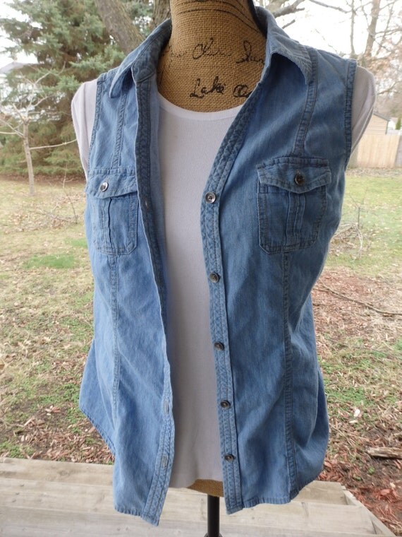 Jean Vest Denim Jean Vest Womens Jean Vest Sleeveless by ScarfFX