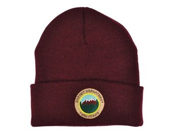 Twin Peaks Sheriff Department Knitted Beanie! tv prop, david lynch, damn fine coffee, agent dale cooper, laura palmer