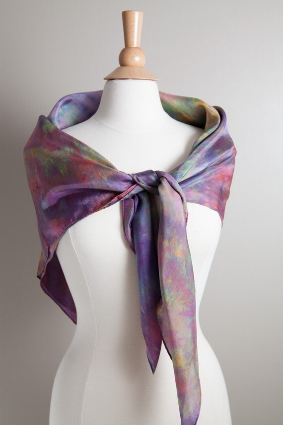 Hand Dyed Silk Scarf Square Scarf Scarf Shawl Purple