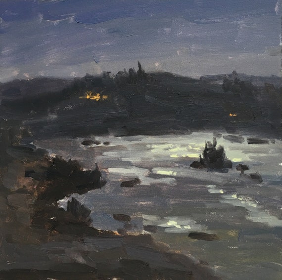 Umpqua Nocturne - Original contemporary Landscape painting - Oil Painting