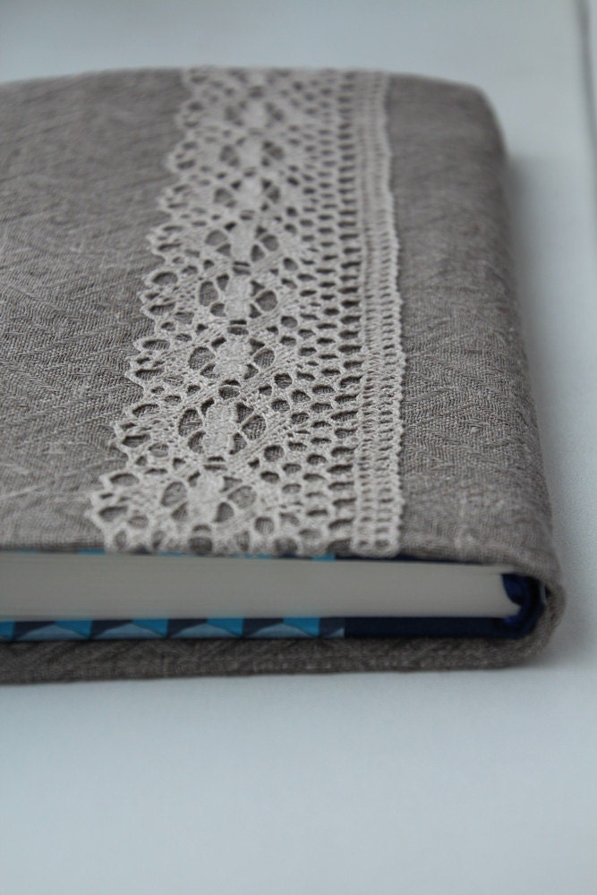 Linen Book or Notebook Cover with Linen Lace Original Book