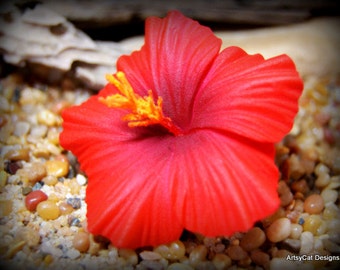 Red Hibiscus Hair Clip, Hawaiian Hibiscus hair flower, Tropical, Realistic foam, Hula, Beach Wedding, Luau, With FREE Mini Plumeria hairclip