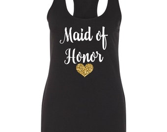 Maid Of Honor Tank Tops, Black Maid Of Honor Tank Top, Bridal Party Shirts, Wedding Tank Tops, Tank Tops, Maid of honor Gift,
