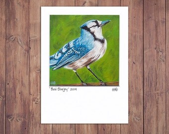 Bird Art Print, Matted to fit a 5x7 frame, Blue Jay