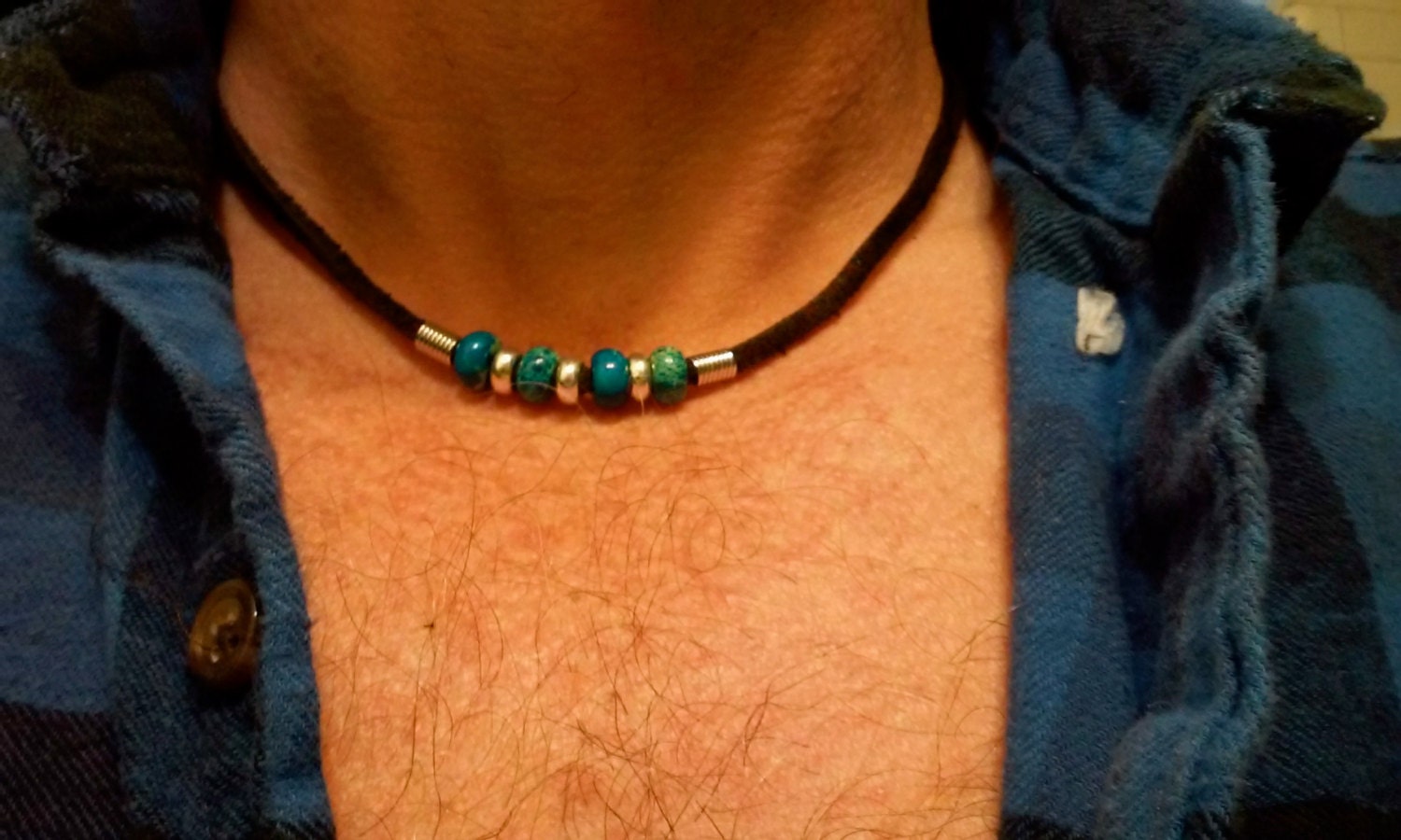 mens necklace Surfer style necklace genuine leather Turquoise