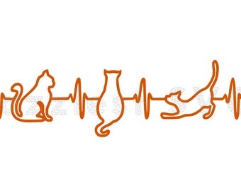 Kitty Cat EKG svg Vector dxf pdf ai eps Design File for