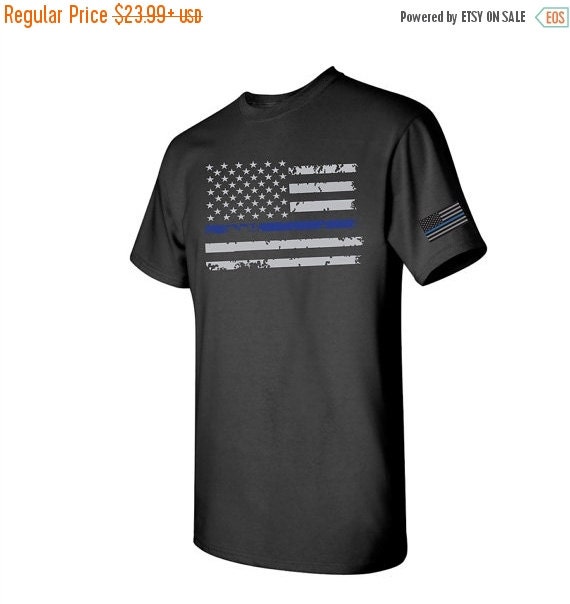 ON SALE Thin Blue Line Distressed Flag with Sleeve by RescueTees