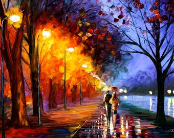 Large Modern Oil Painting On Canvas By Leonid Afremov - Alley By The Lake