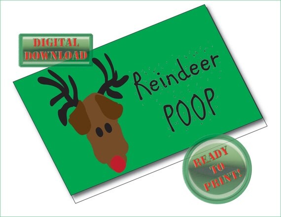 Reindeer Poop Printable Treat Bag Foldover Card Tags Christmas