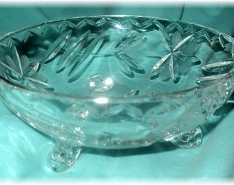 Vintage Cut Crystal Three Footed Candy Dish