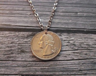 US Quarter Coin Necklace - 1995 US Quarter Coin Pendant - 1995 Coin Necklace - 20 yr Anniversary Gift