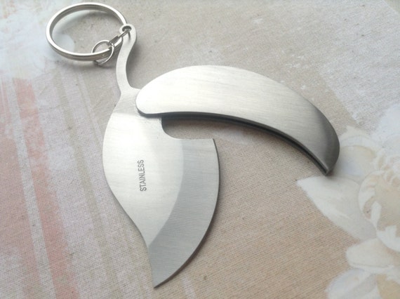 Silver Leaf Knife Key Chain Hidden Knife Key Ring Secret