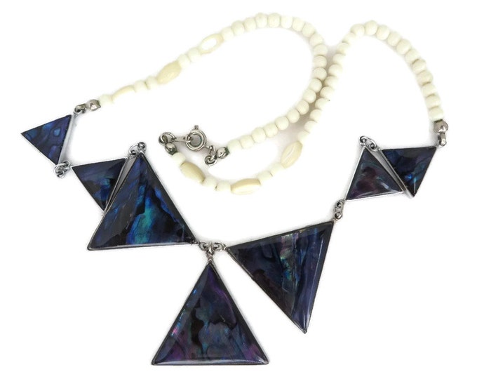 Vintage Paua Shell Necklace - Hawaiian Shell and Bead Necklace, Island Jewelry, Valentine Gift, Gift Boxed