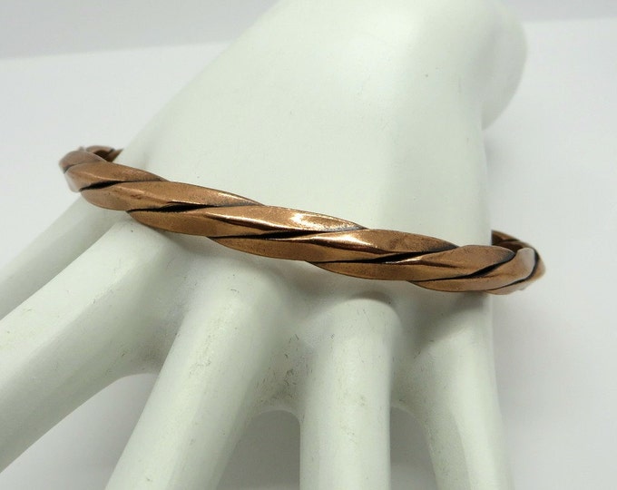 Vintage Copper Bangle, Skinny Bangle, Twisted Copper Bracelet, Copper Cuff, Braided Twisted Bracelet, Gift for Her
