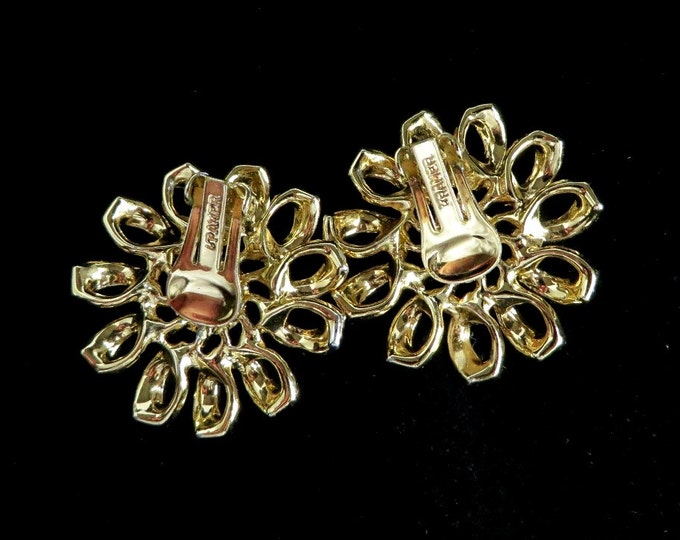 Vintage Kramer Flower Earrings, Gold Tone Pinwheel Clip-on Earrings
