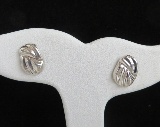 Mexico Silver Studs, Vintage Pierced Earrings, Oval Grooved Earrings, Sterling Silver Earrings