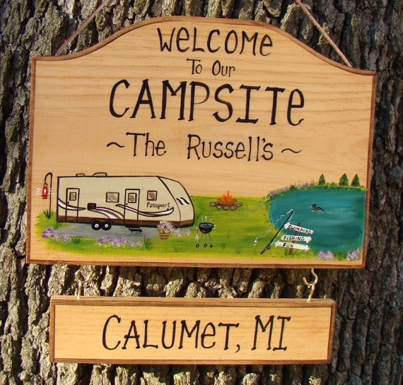 Items similar to Cute Personalized Welcome to our Campsite Lake Fishing ...
