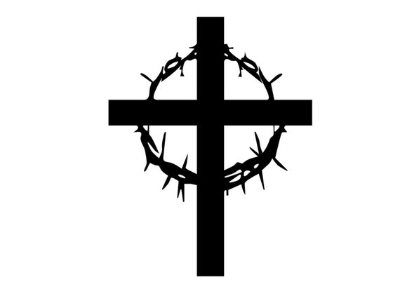 Download Christian Cross Decal. Cross with Crown of Thorns Sticker.