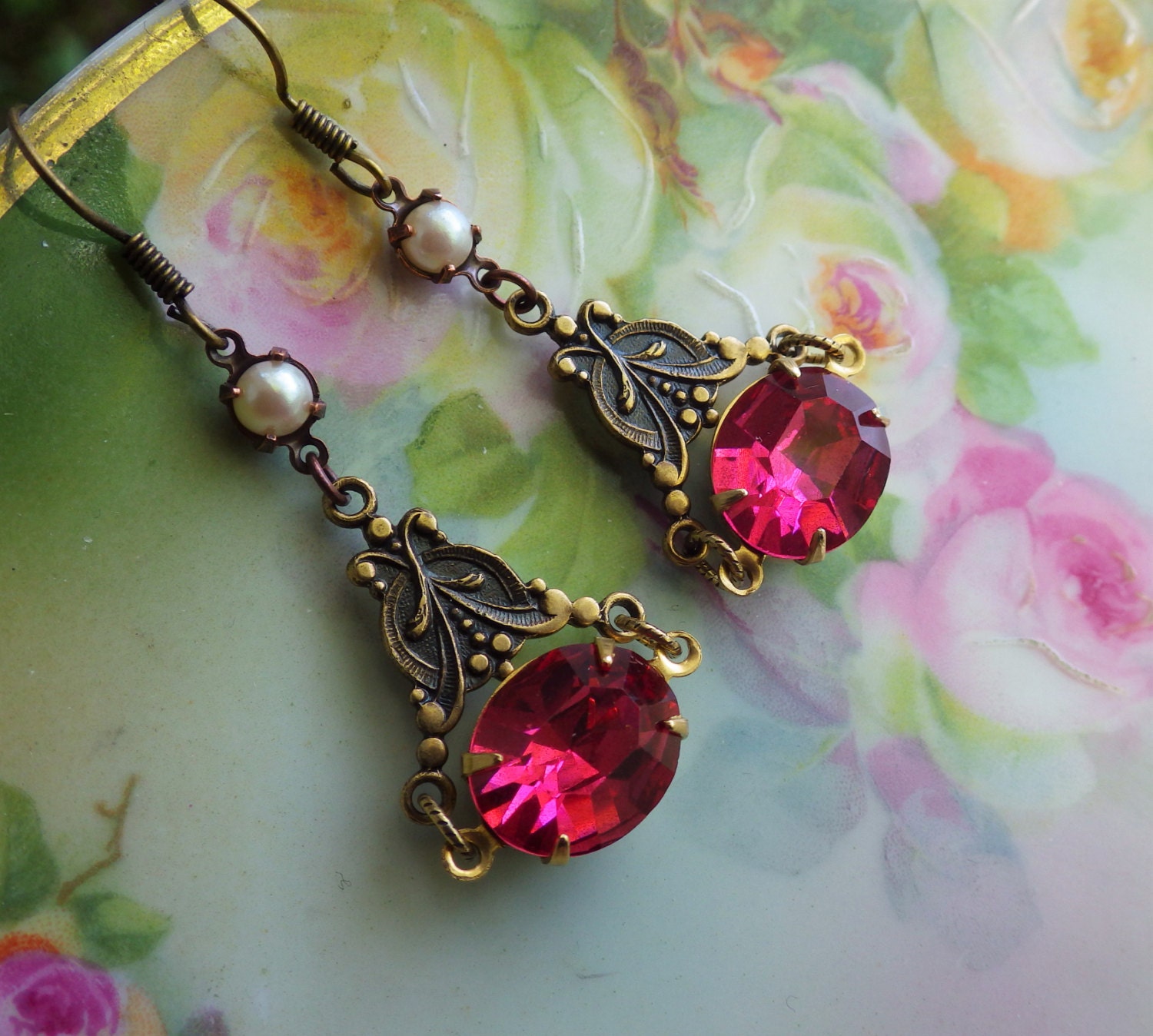 Pink Earrings Victorian Style Vintage Style Rose Pink