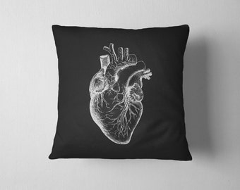 Anatomical Heart Pillow With Insert - Vintage Print Pillow - Throw Pillow WITH INSERT - 18x18
