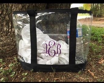 Football Clear Tote Zipper Bags - 12 inch Stadium Approved Size - Festival - Work - Clear Bags - Monogrammed - The Applewood Lane
