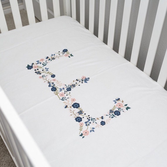 Initial baby bedding crib sheet floral