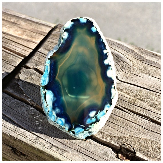 Items Similar To Blue Agate Slice Ring Natural Agate Earthy Ring Geode Stone Ring Statement 