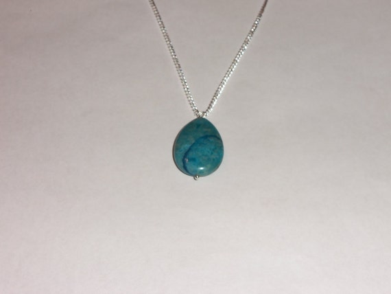 Turquoise blue agate stone sterling silver necklace