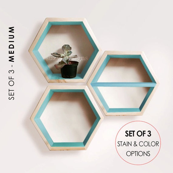 SALE Set of 3 Hexagon Floating Shelves MEDIUM 2 Standard
