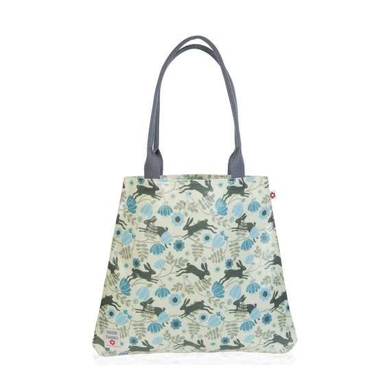 Wild Hare in Cream Oilcloth Tote Bag by Susie Faulks/ Bag/