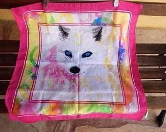 Wolf Scarf, Baby Wolf, Vintage Hipster Scarf, Colorful Wolf Scarf, White wolf Scarf, Wolf Pink Scarf, Hipster Girl, Hipster Fashion