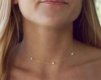 dainty pearl choker necklace, tiny pearl necklace gold, dainty necklaces gold, sterling silver. rose gold fill