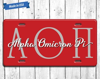 Alpha Omicron Pi License Plate Monogram - Personalized Sorority Auto Tag LP078